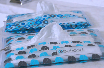 Butipods Reusable Travel Wipes Case, Black Ovals & Rings, Set of 2