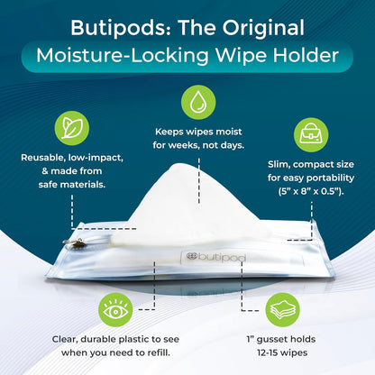 Butipods Reusable Travel Wipes Case, Black Ovals & Rings, Set of 2