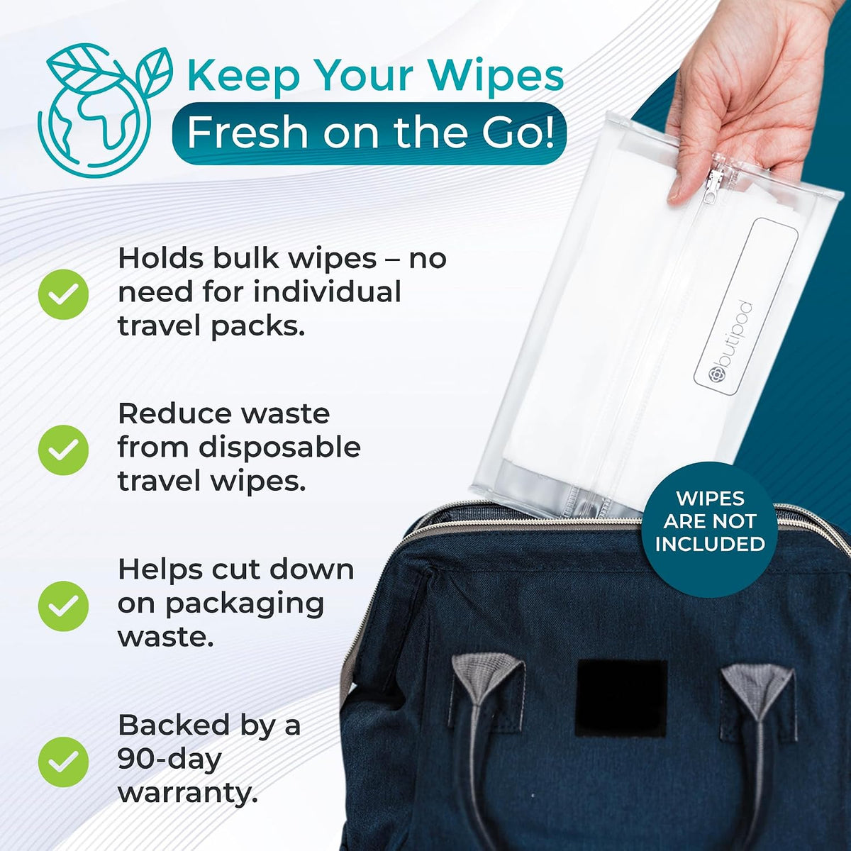 Butipods Reusable Travel Wipes Case, Black Ovals & Rings, Set of 2