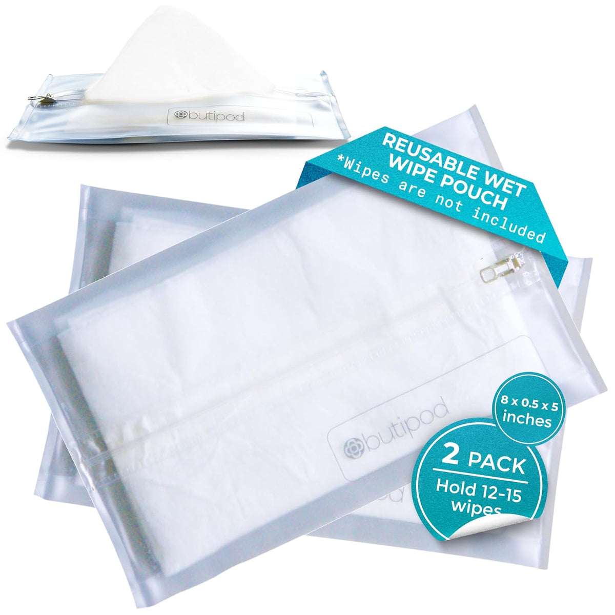 Butipods Reusable Travel Wipes Case, Black Ovals & Rings, Set of 2