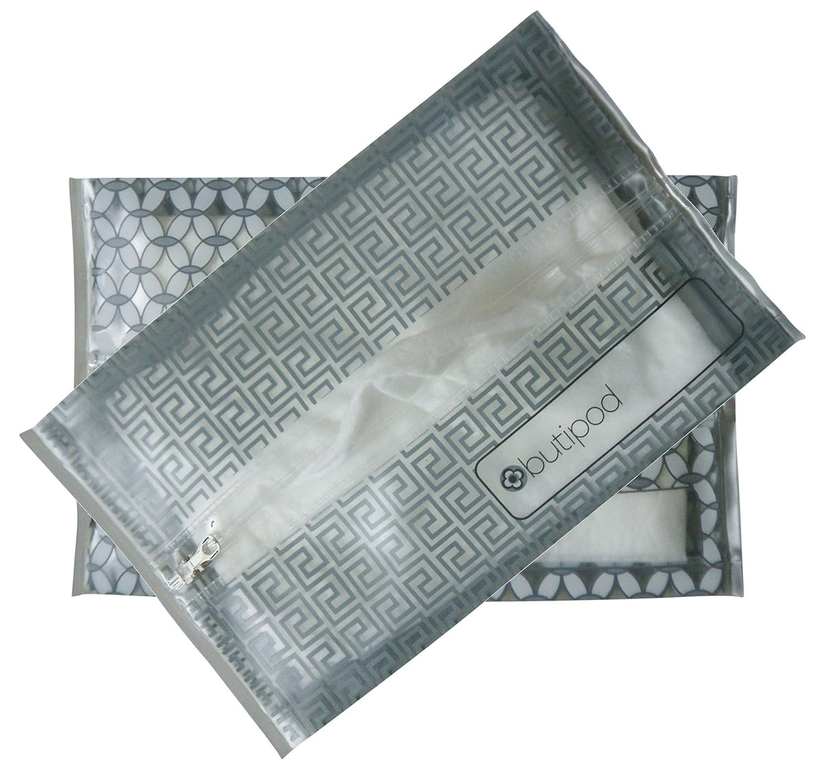 Butipods Reusable Travel Wipes Case, Black Ovals & Rings, Set of 2