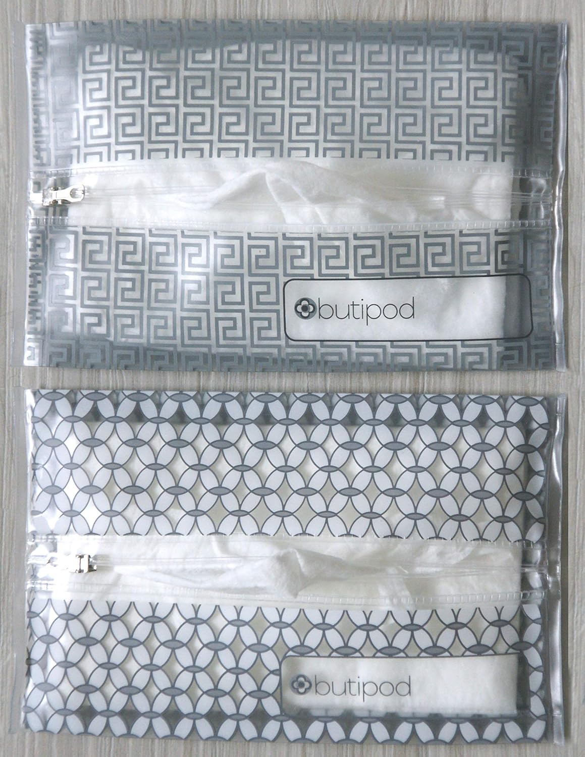 Butipods Reusable Travel Wipes Case, Black Ovals & Rings, Set of 2
