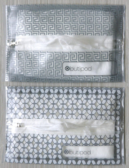 Butipods Reusable Travel Wipes Case, Black Ovals & Rings, Set of 2