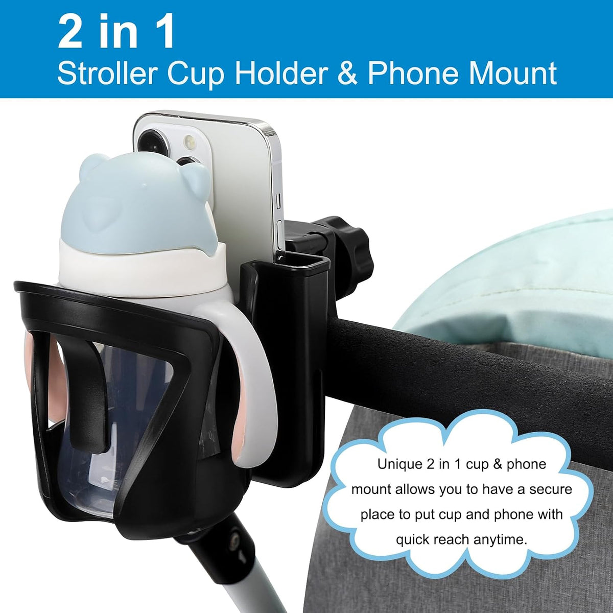 Walker Cup Holder with Phone Holder, Wheelchair Cup Holder, Cup Phone Holder for Walker, Wheelchair, Rollator, Mobility Scooter