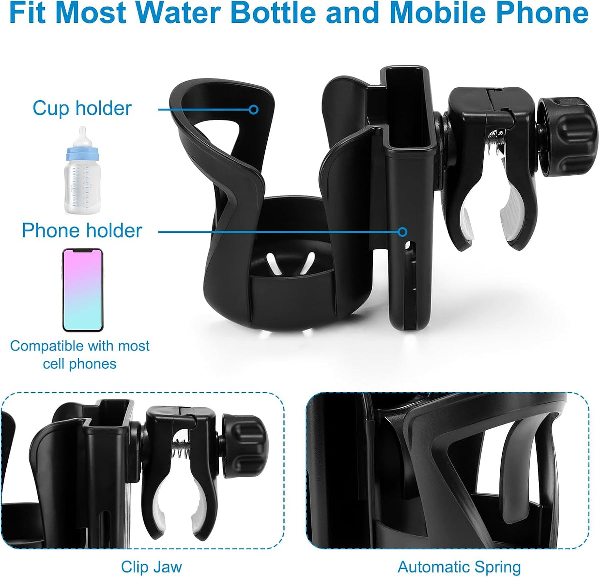 Walker Cup Holder with Phone Holder, Wheelchair Cup Holder, Cup Phone Holder for Walker, Wheelchair, Rollator, Mobility Scooter