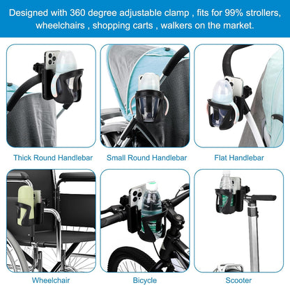 Walker Cup Holder with Phone Holder, Wheelchair Cup Holder, Cup Phone Holder for Walker, Wheelchair, Rollator, Mobility Scooter