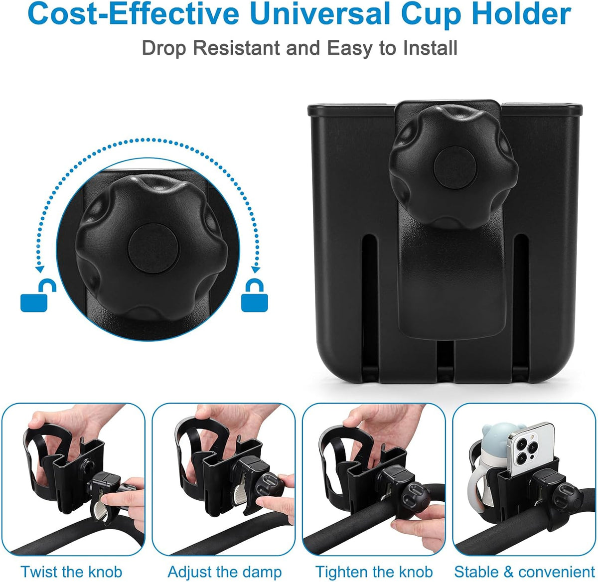 Walker Cup Holder with Phone Holder, Wheelchair Cup Holder, Cup Phone Holder for Walker, Wheelchair, Rollator, Mobility Scooter