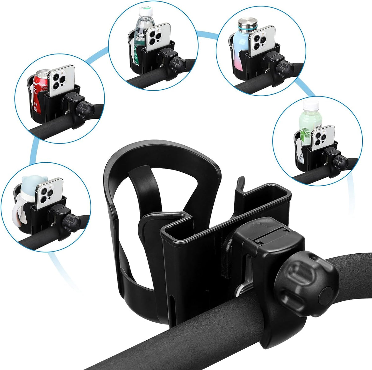 Walker Cup Holder with Phone Holder, Wheelchair Cup Holder, Cup Phone Holder for Walker, Wheelchair, Rollator, Mobility Scooter
