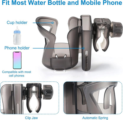 Walker Cup Holder with Phone Holder, Wheelchair Cup Holder, Cup Phone Holder for Walker, Wheelchair, Rollator, Mobility Scooter