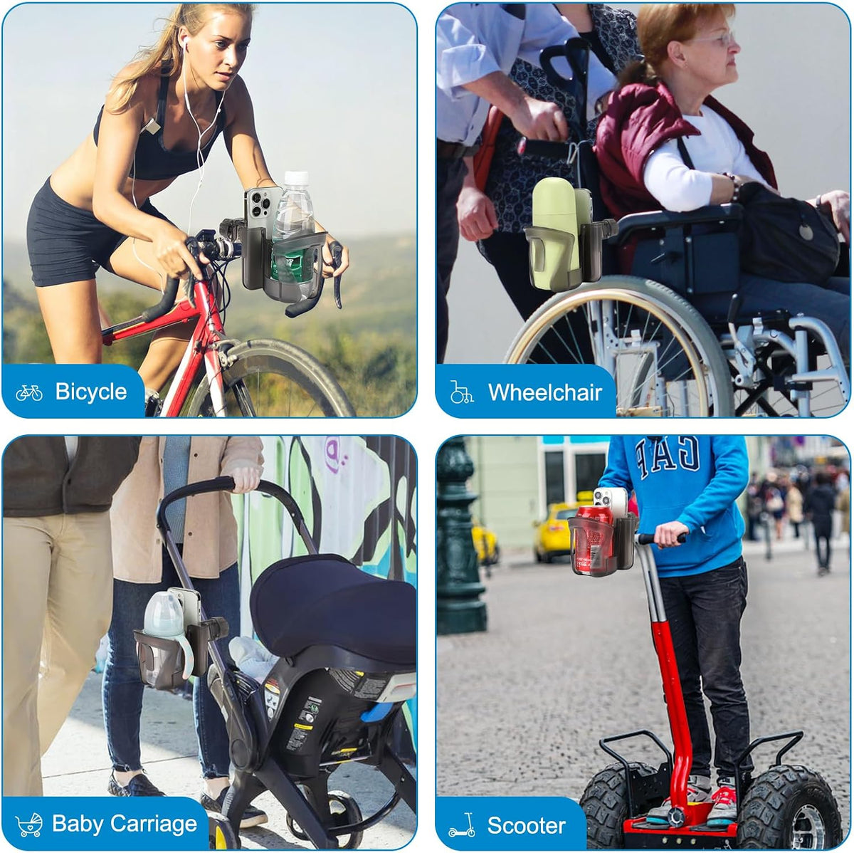 Walker Cup Holder with Phone Holder, Wheelchair Cup Holder, Cup Phone Holder for Walker, Wheelchair, Rollator, Mobility Scooter
