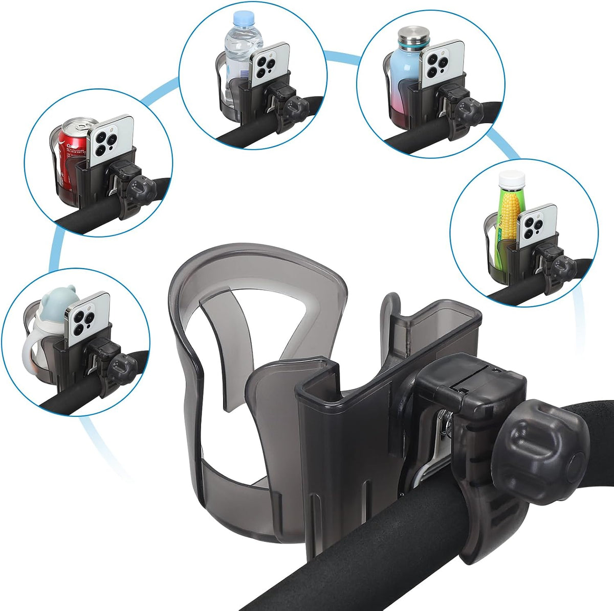 Walker Cup Holder with Phone Holder, Wheelchair Cup Holder, Cup Phone Holder for Walker, Wheelchair, Rollator, Mobility Scooter