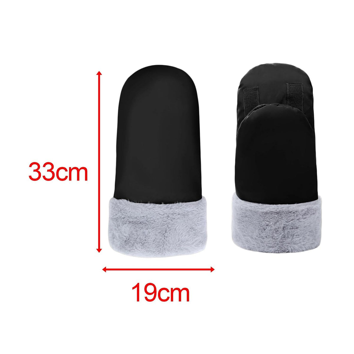 2X Stroller Gloves Universal Stroller Mittens Thick Hand Warmer Hand Muffs Waterproof Portable for Carriage Pushchair Bike, Black