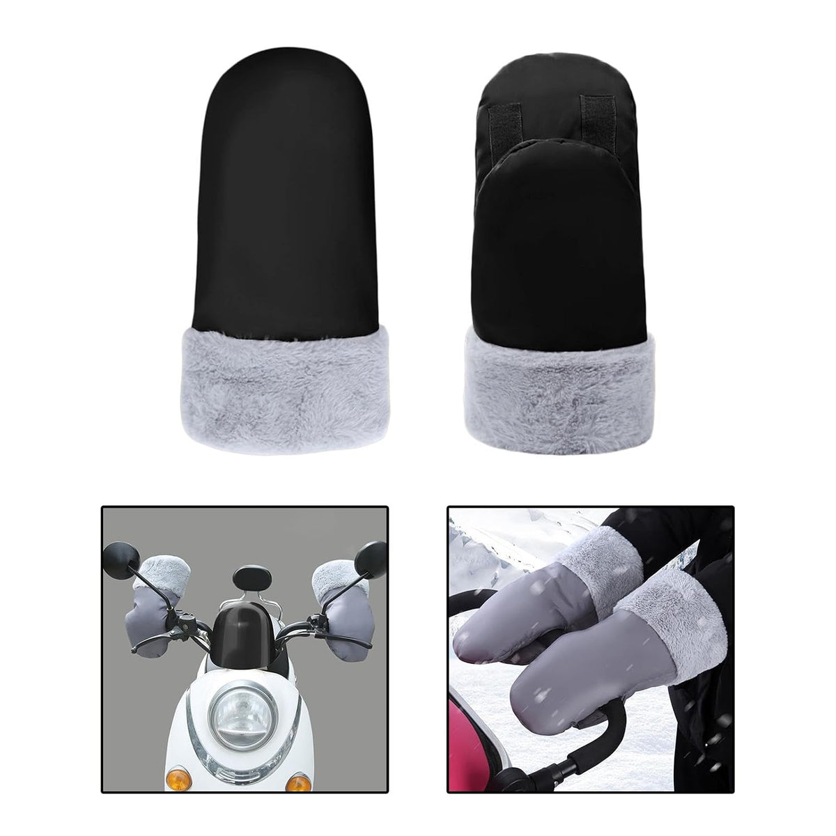 2X Stroller Gloves Universal Stroller Mittens Thick Hand Warmer Hand Muffs Waterproof Portable for Carriage Pushchair Bike, Black