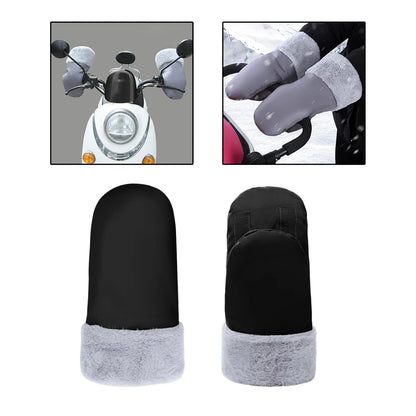 2X Stroller Gloves Universal Stroller Mittens Thick Hand Warmer Hand Muffs Waterproof Portable for Carriage Pushchair Bike, Black