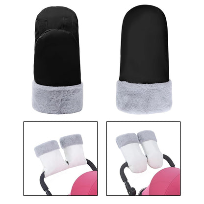 2X Stroller Gloves Universal Stroller Mittens Thick Hand Warmer Hand Muffs Waterproof Portable for Carriage Pushchair Bike, Black