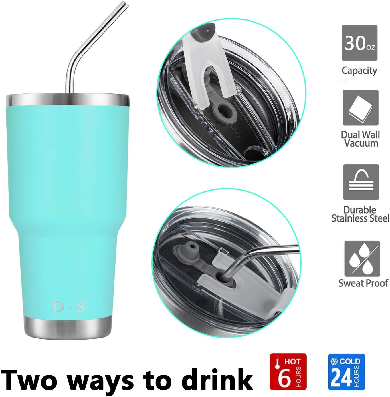 D·S 30 oz Navy Tumbler Double Wall Vacuum Insulated Travel Coffee Mug | Double Wall Vacuum Suit Cold and Hot Drink Fits in standard car cup holders With Splash-Proof Lid
