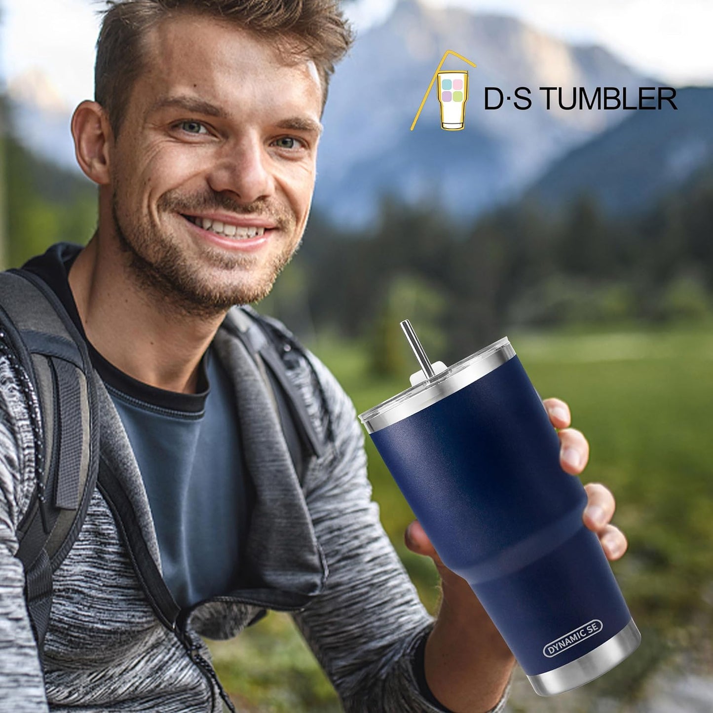 D·S 30 oz Navy Tumbler Double Wall Vacuum Insulated Travel Coffee Mug | Double Wall Vacuum Suit Cold and Hot Drink Fits in standard car cup holders With Splash-Proof Lid
