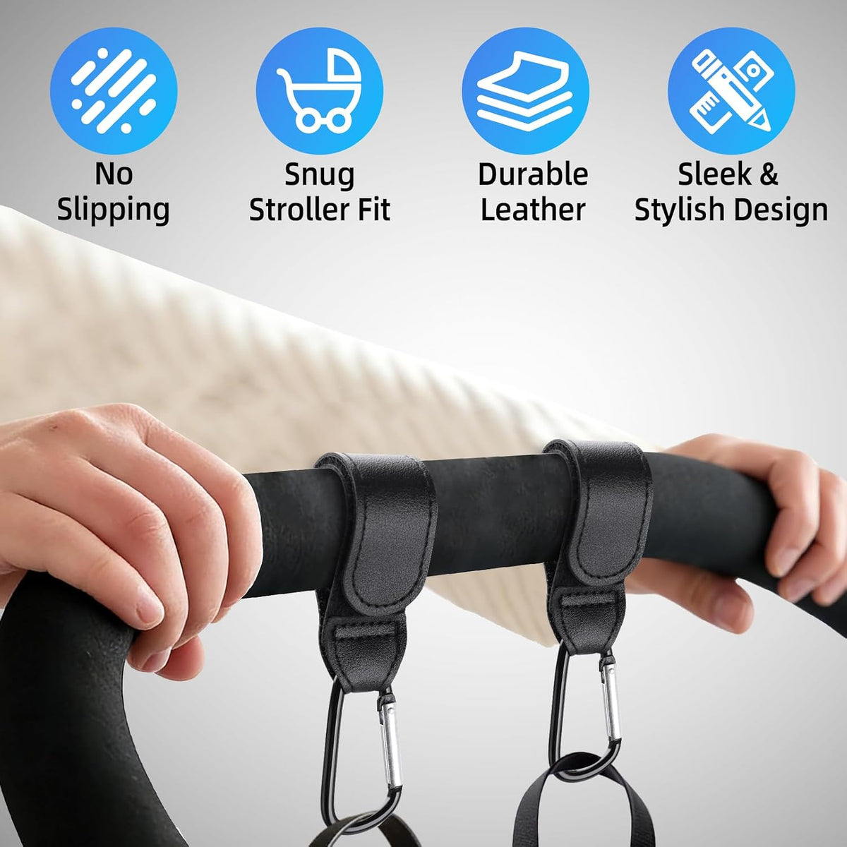 4 Pack Stroller Hooks, Non-Slip Carabiner Clips for Baby Stroller