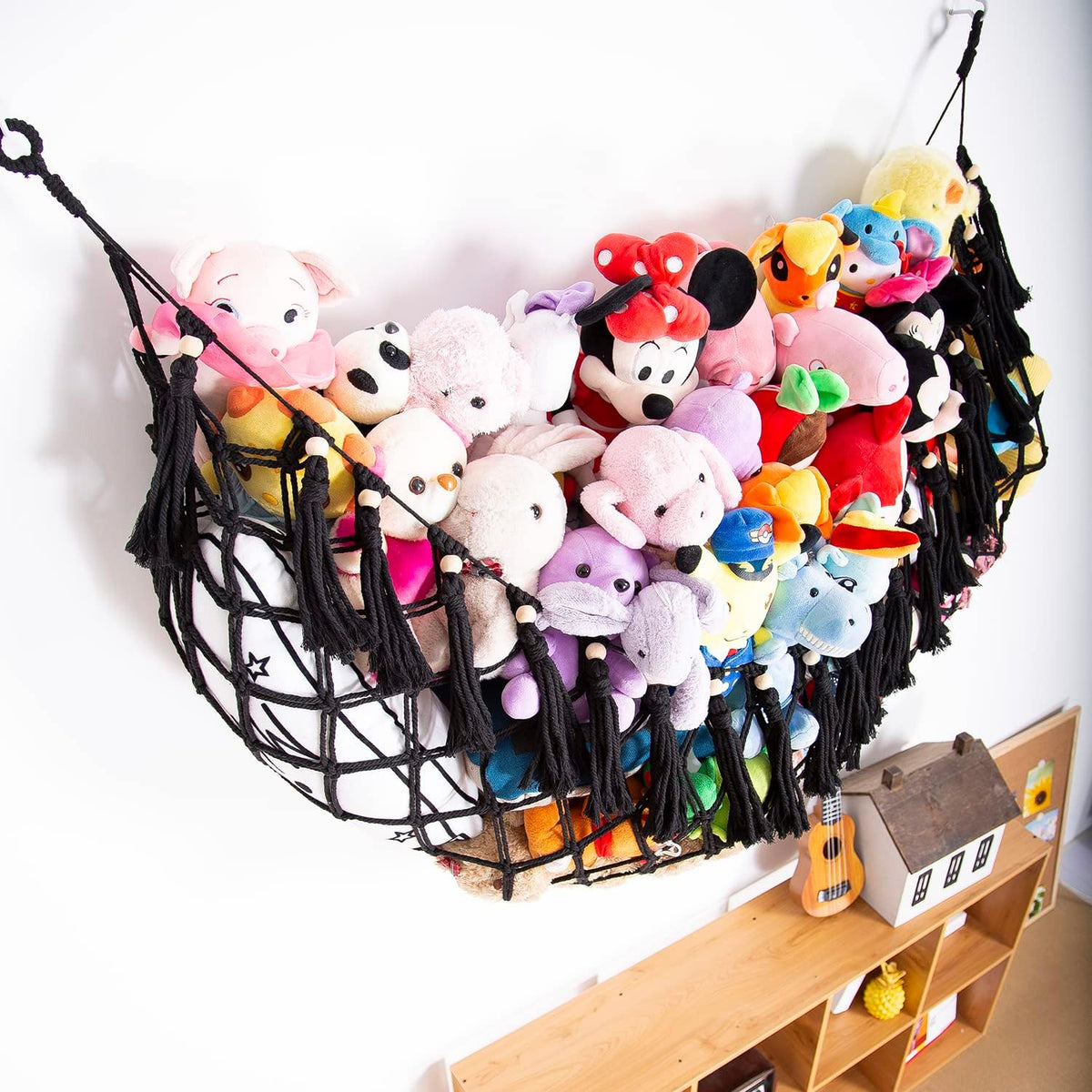 Stuffy Animal Net for Stuffed Animals Storage Hammock Macrame Stuffed Animal Toy Display Plush Toy Holder Wall Hanging Net for Stuffed Animal Display (Cream,49" W)