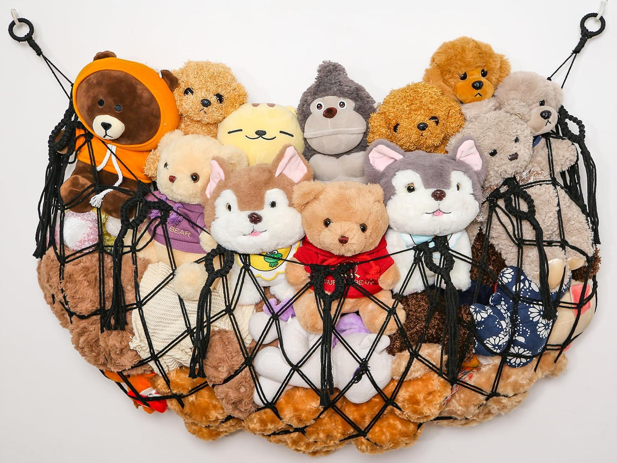 Stuffy Animal Net for Stuffed Animals Storage Hammock Macrame Stuffed Animal Toy Display Plush Toy Holder Wall Hanging Net for Stuffed Animal Display (Cream,49" W)