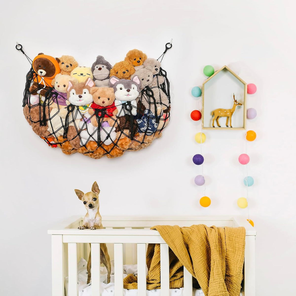 Stuffy Animal Net for Stuffed Animals Storage Hammock Macrame Stuffed Animal Toy Display Plush Toy Holder Wall Hanging Net for Stuffed Animal Display (Cream,49" W)