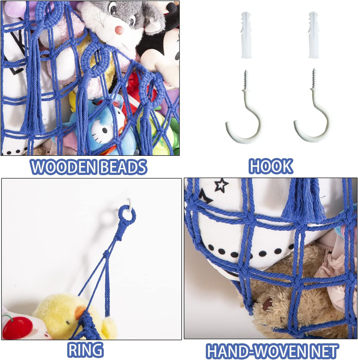 Stuffy Animal Net for Stuffed Animals Storage Hammock Macrame Stuffed Animal Toy Display Plush Toy Holder Wall Hanging Net for Stuffed Animal Display (Cream,49" W)