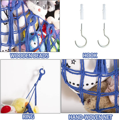 Stuffy Animal Net for Stuffed Animals Storage Hammock Macrame Stuffed Animal Toy Display Plush Toy Holder Wall Hanging Net for Stuffed Animal Display (Cream,49" W)