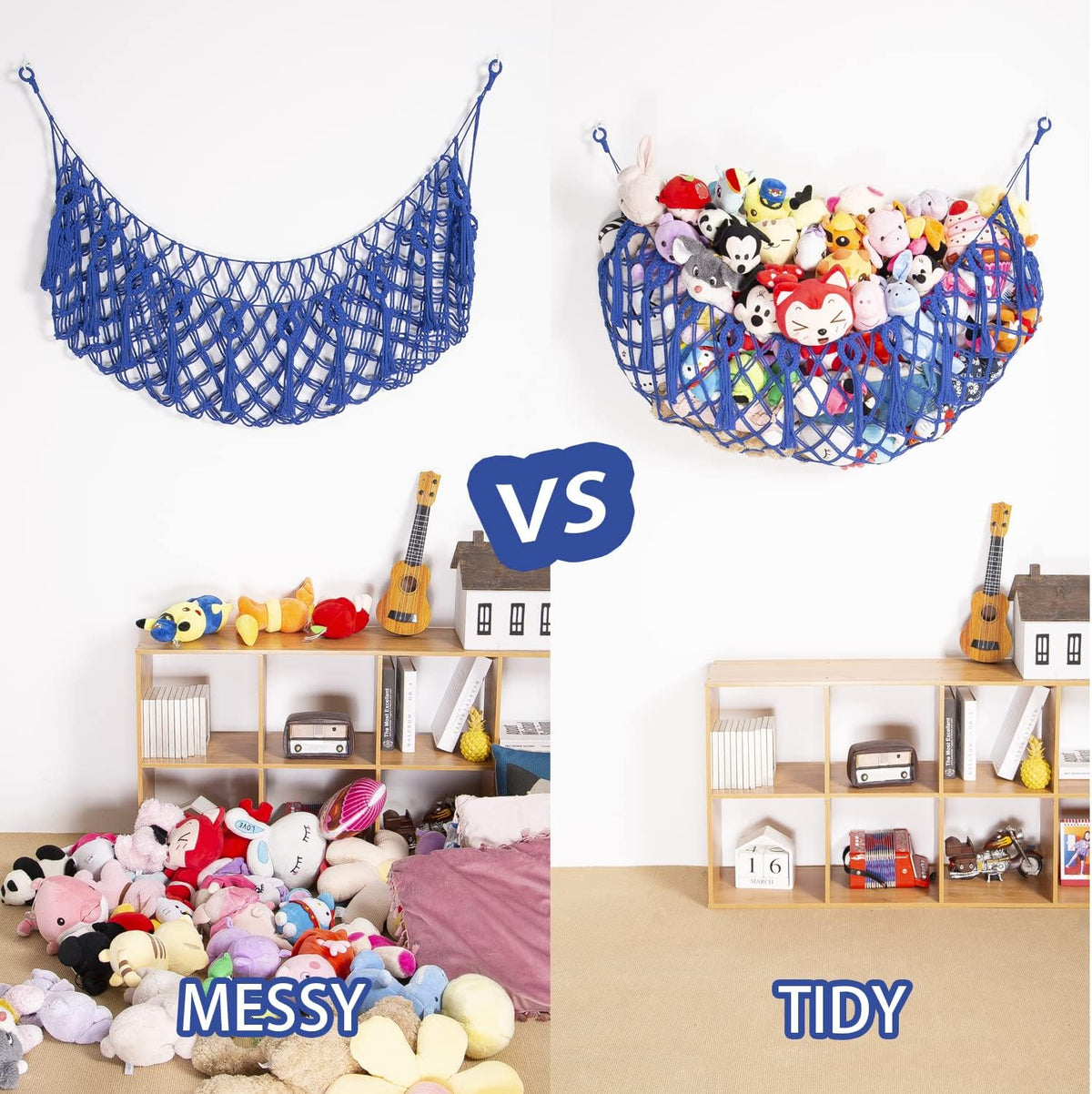 Stuffy Animal Net for Stuffed Animals Storage Hammock Macrame Stuffed Animal Toy Display Plush Toy Holder Wall Hanging Net for Stuffed Animal Display (Cream,49" W)