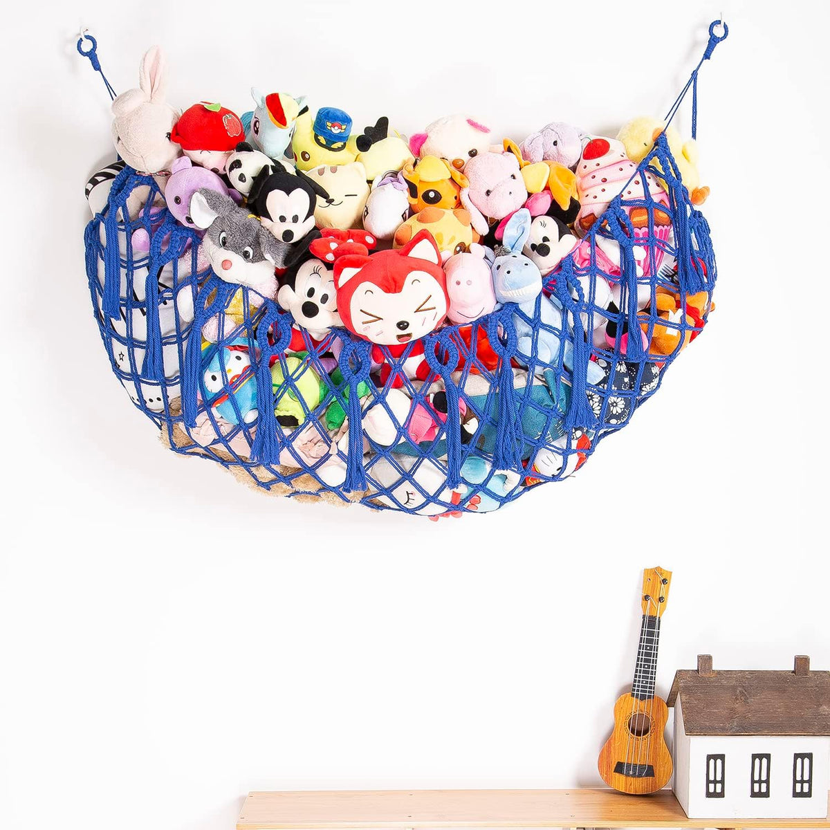 Stuffy Animal Net for Stuffed Animals Storage Hammock Macrame Stuffed Animal Toy Display Plush Toy Holder Wall Hanging Net for Stuffed Animal Display (Cream,49" W)