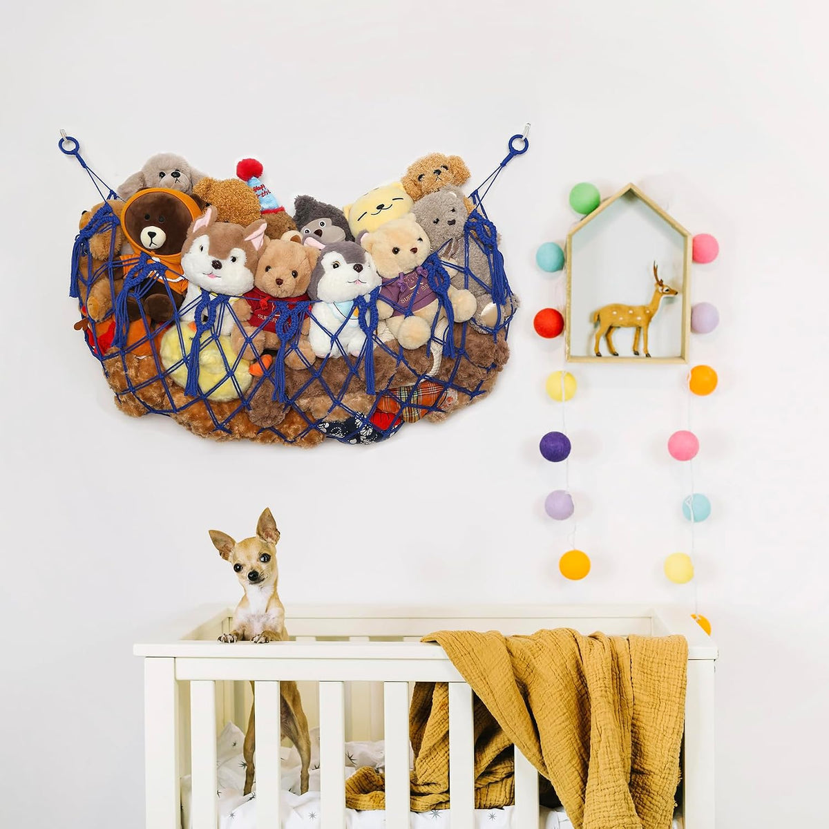 Stuffy Animal Net for Stuffed Animals Storage Hammock Macrame Stuffed Animal Toy Display Plush Toy Holder Wall Hanging Net for Stuffed Animal Display (Cream,49" W)