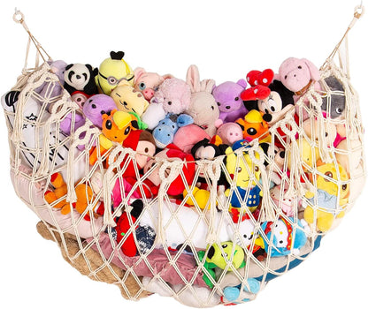 Stuffy Animal Net for Stuffed Animals Storage Hammock Macrame Stuffed Animal Toy Display Plush Toy Holder Wall Hanging Net for Stuffed Animal Display (Cream,49" W)