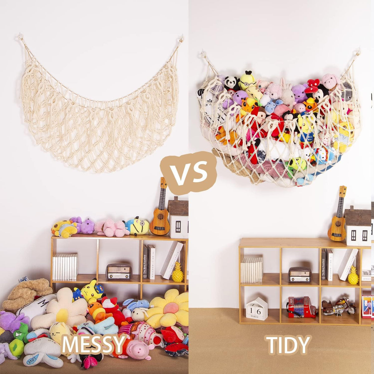 Stuffy Animal Net for Stuffed Animals Storage Hammock Macrame Stuffed Animal Toy Display Plush Toy Holder Wall Hanging Net for Stuffed Animal Display (Cream,49" W)