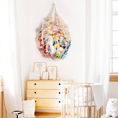 Stuffy Animal Net for Stuffed Animals Storage Hammock Macrame Stuffed Animal Toy Display Plush Toy Holder Wall Hanging Net for Stuffed Animal Display (Cream,49" W)