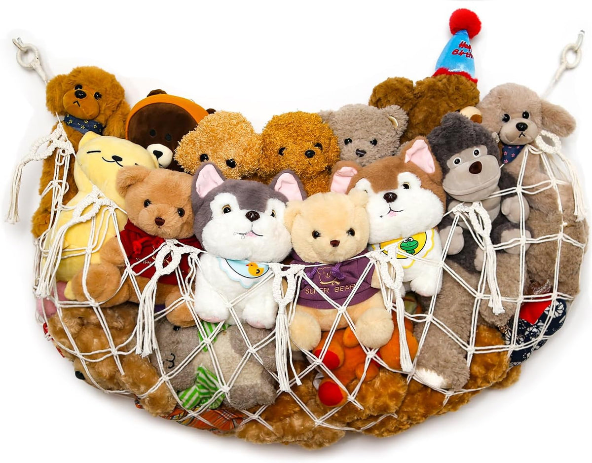 Stuffy Animal Net for Stuffed Animals Storage Hammock Macrame Stuffed Animal Toy Display Plush Toy Holder Wall Hanging Net for Stuffed Animal Display (Cream,49" W)