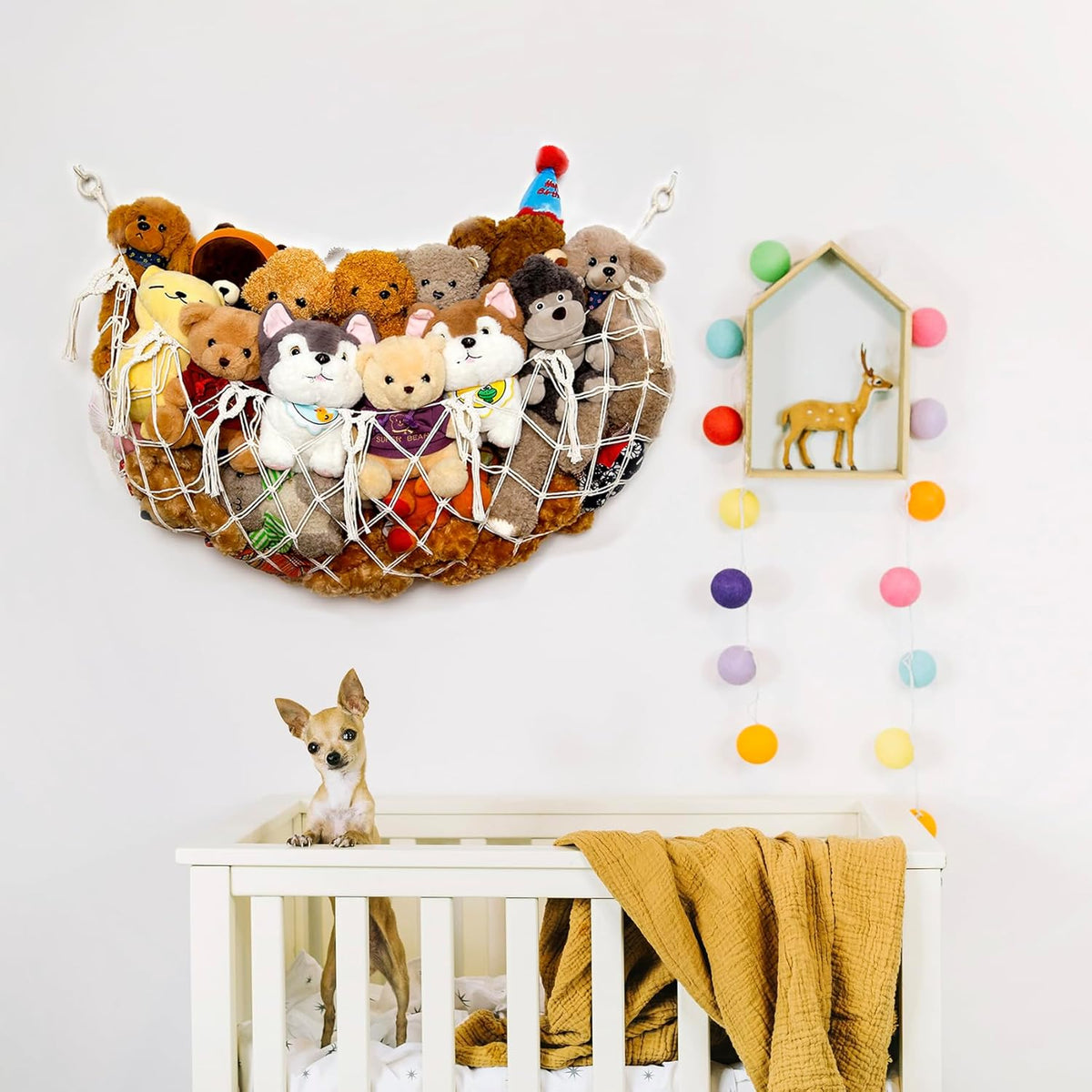 Stuffy Animal Net for Stuffed Animals Storage Hammock Macrame Stuffed Animal Toy Display Plush Toy Holder Wall Hanging Net for Stuffed Animal Display (Cream,49" W)