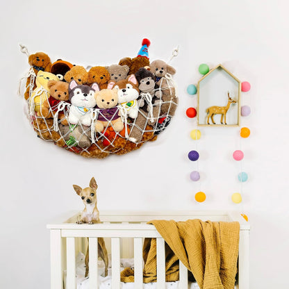 Stuffy Animal Net for Stuffed Animals Storage Hammock Macrame Stuffed Animal Toy Display Plush Toy Holder Wall Hanging Net for Stuffed Animal Display (Cream,49" W)