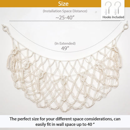 Stuffy Animal Net for Stuffed Animals Storage Hammock Macrame Stuffed Animal Toy Display Plush Toy Holder Wall Hanging Net for Stuffed Animal Display (Cream,49" W)