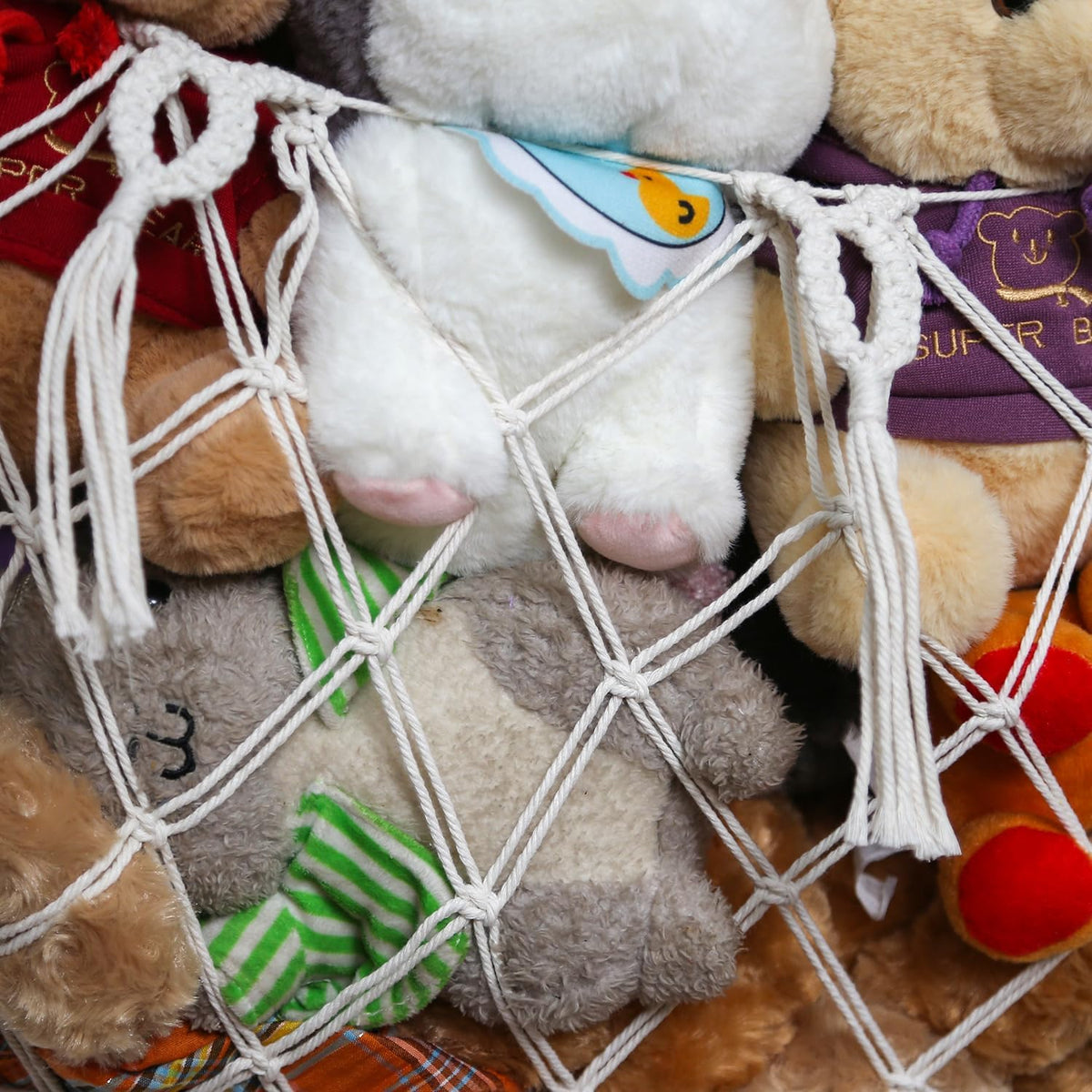 Stuffy Animal Net for Stuffed Animals Storage Hammock Macrame Stuffed Animal Toy Display Plush Toy Holder Wall Hanging Net for Stuffed Animal Display (Cream,49" W)