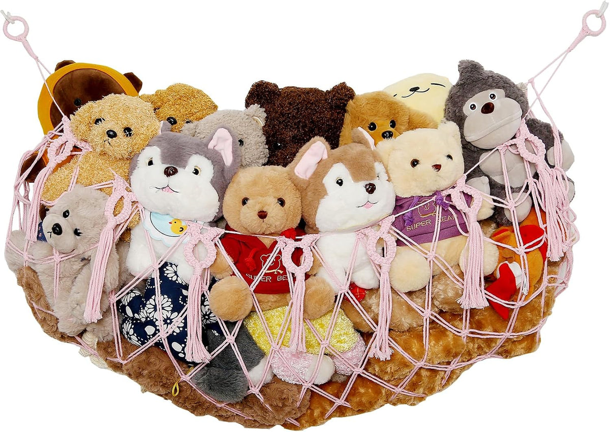 Stuffy Animal Net for Stuffed Animals Storage Hammock Macrame Stuffed Animal Toy Display Plush Toy Holder Wall Hanging Net for Stuffed Animal Display (Cream,49" W)