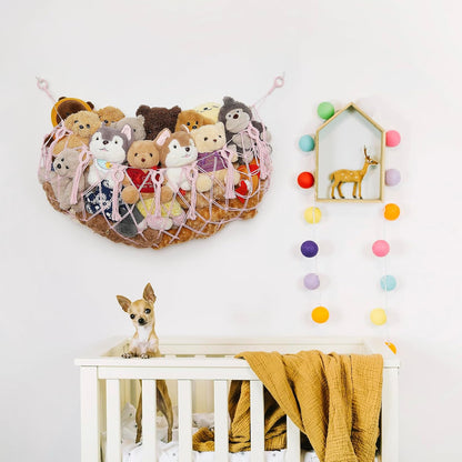 Stuffy Animal Net for Stuffed Animals Storage Hammock Macrame Stuffed Animal Toy Display Plush Toy Holder Wall Hanging Net for Stuffed Animal Display (Cream,49" W)