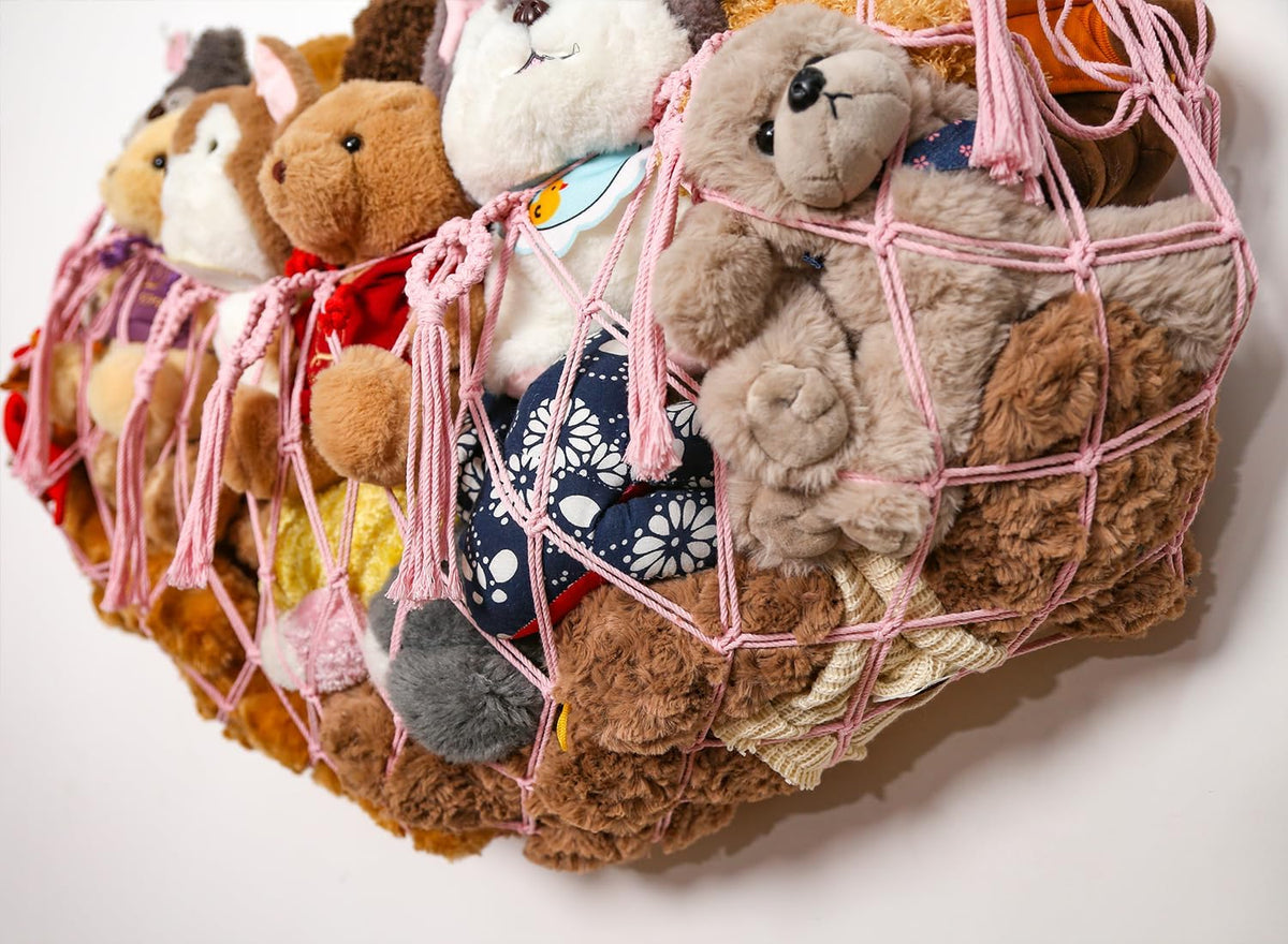Stuffy Animal Net for Stuffed Animals Storage Hammock Macrame Stuffed Animal Toy Display Plush Toy Holder Wall Hanging Net for Stuffed Animal Display (Cream,49" W)