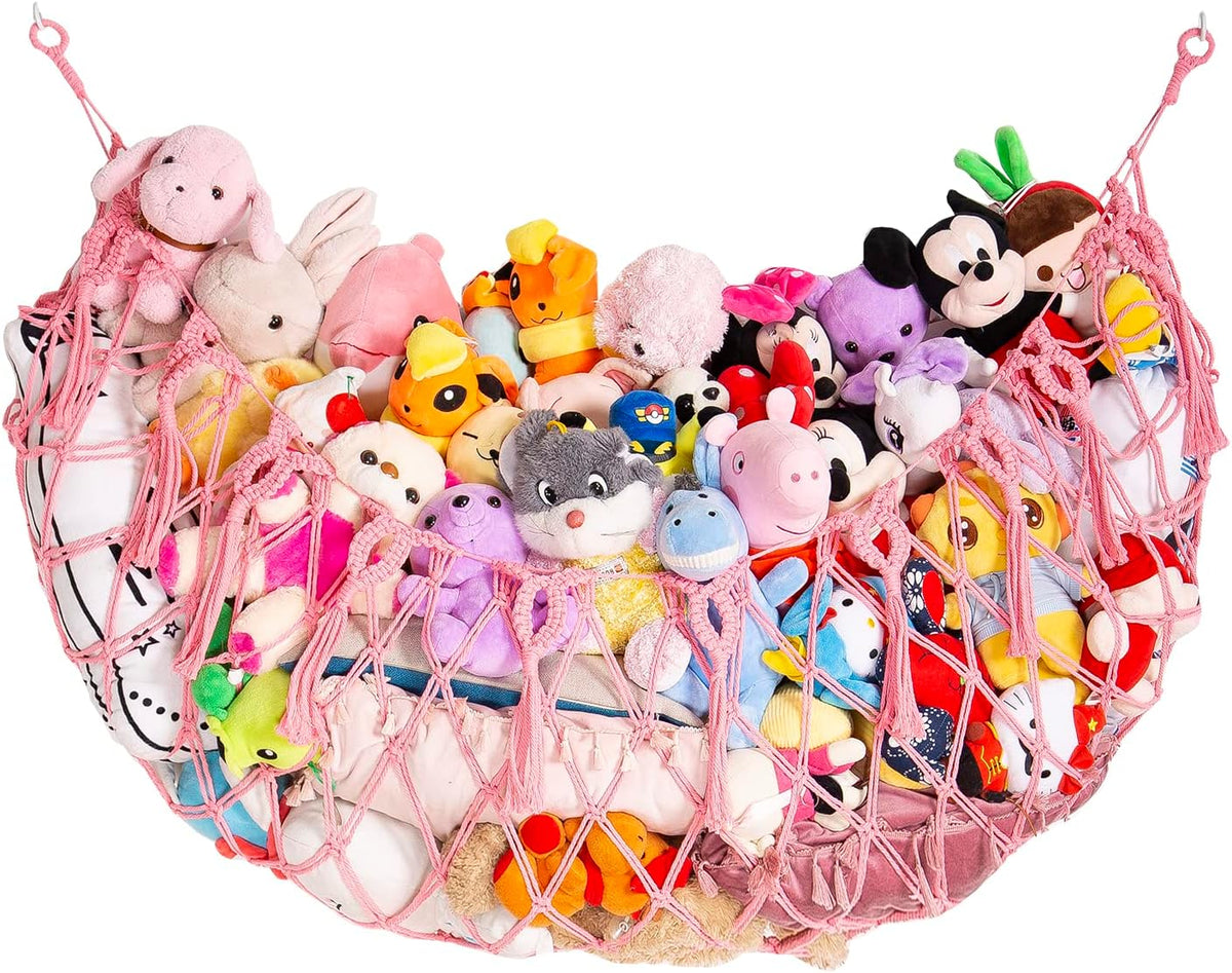 Stuffy Animal Net for Stuffed Animals Storage Hammock Macrame Stuffed Animal Toy Display Plush Toy Holder Wall Hanging Net for Stuffed Animal Display (Cream,49" W)