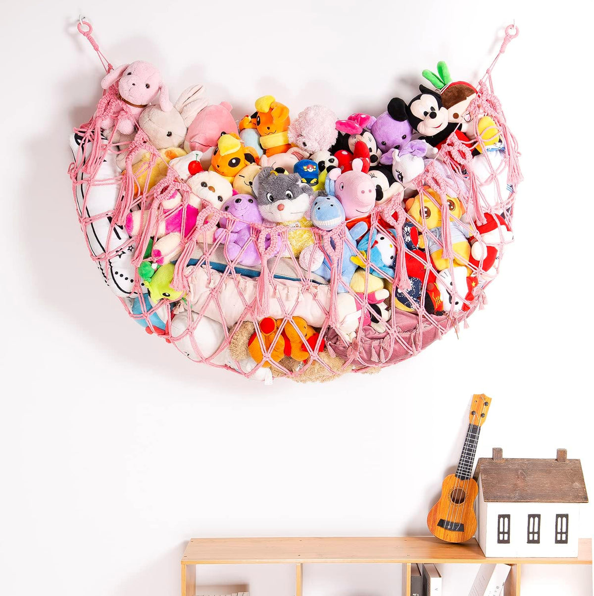 Stuffy Animal Net for Stuffed Animals Storage Hammock Macrame Stuffed Animal Toy Display Plush Toy Holder Wall Hanging Net for Stuffed Animal Display (Cream,49" W)