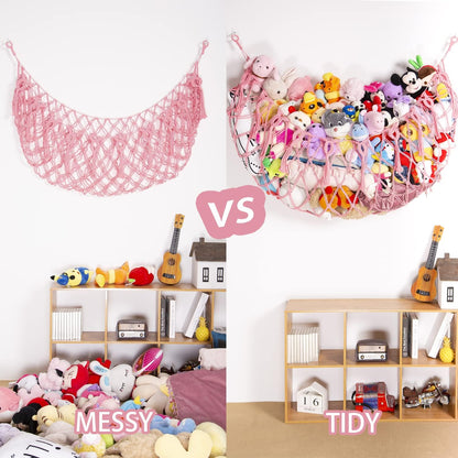 Stuffy Animal Net for Stuffed Animals Storage Hammock Macrame Stuffed Animal Toy Display Plush Toy Holder Wall Hanging Net for Stuffed Animal Display (Cream,49" W)