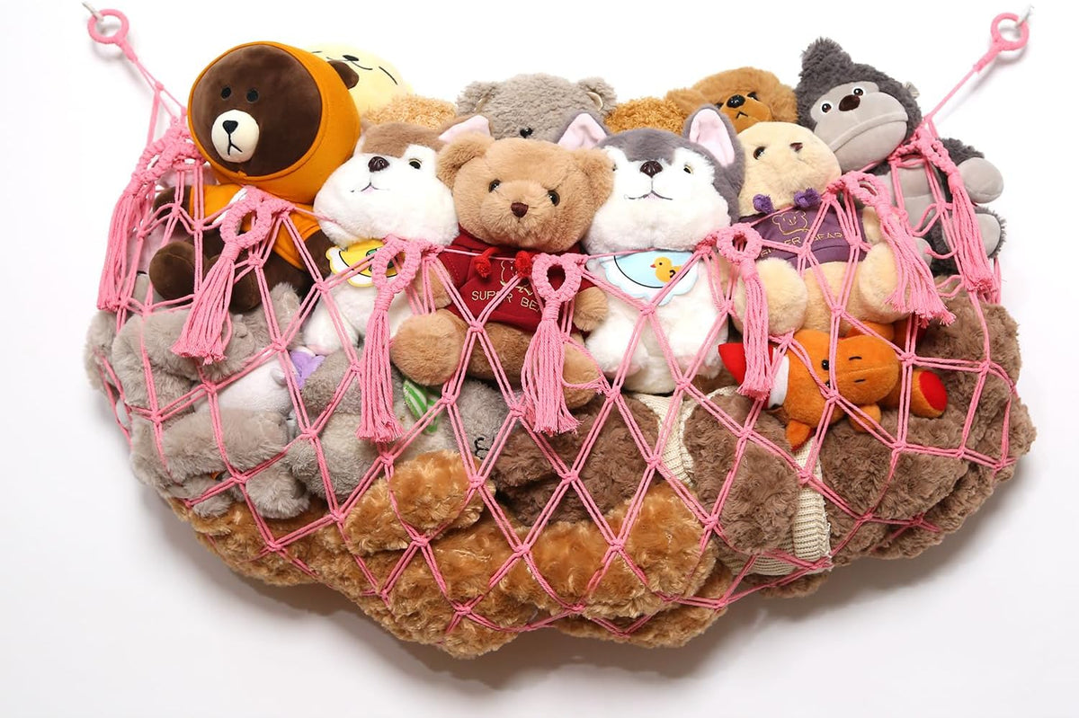 Stuffy Animal Net for Stuffed Animals Storage Hammock Macrame Stuffed Animal Toy Display Plush Toy Holder Wall Hanging Net for Stuffed Animal Display (Cream,49" W)