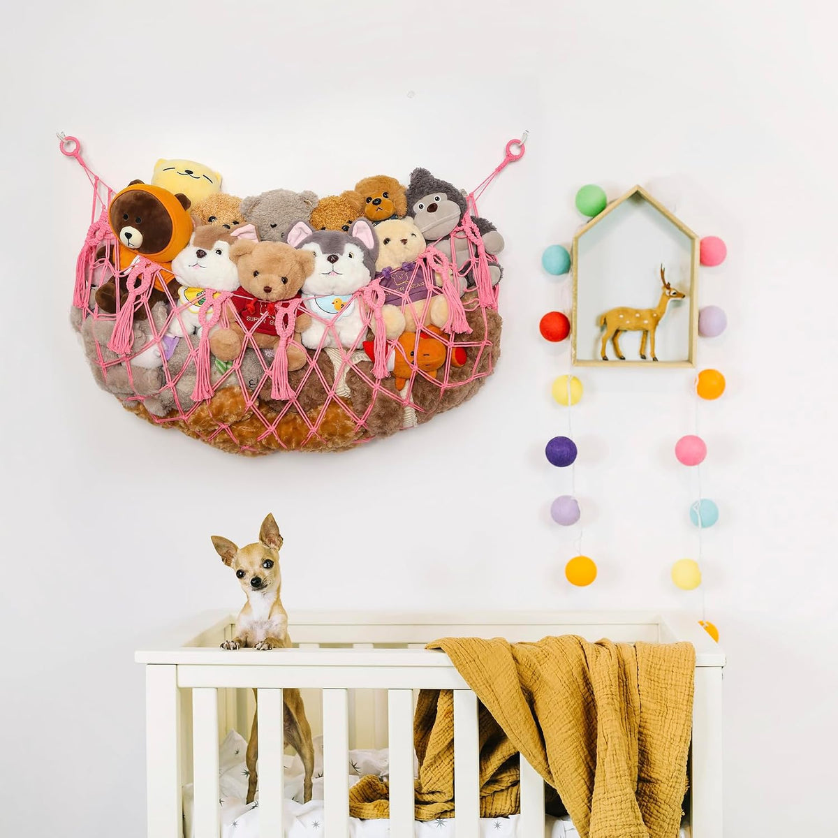 Stuffy Animal Net for Stuffed Animals Storage Hammock Macrame Stuffed Animal Toy Display Plush Toy Holder Wall Hanging Net for Stuffed Animal Display (Cream,49" W)