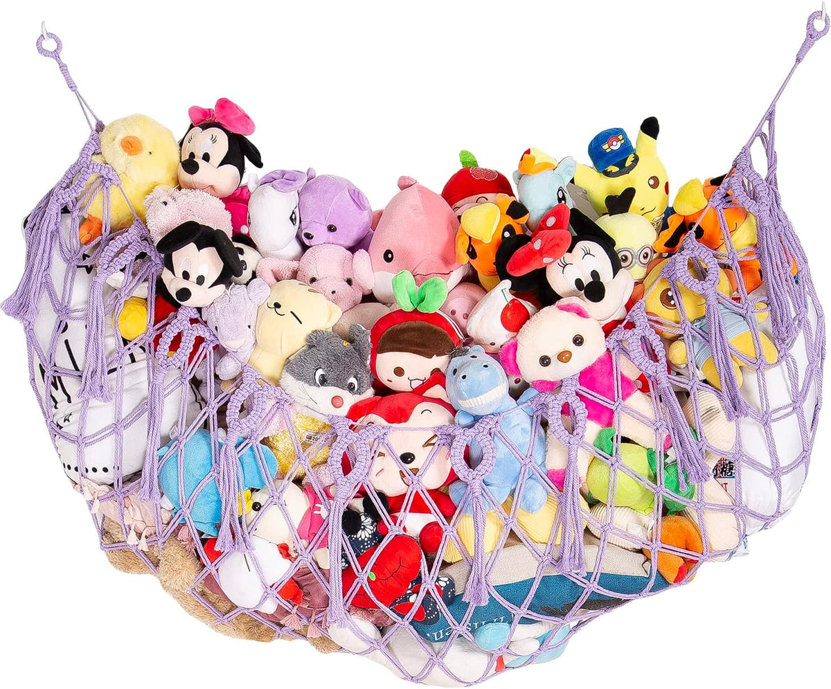 Stuffy Animal Net for Stuffed Animals Storage Hammock Macrame Stuffed Animal Toy Display Plush Toy Holder Wall Hanging Net for Stuffed Animal Display (Cream,49" W)