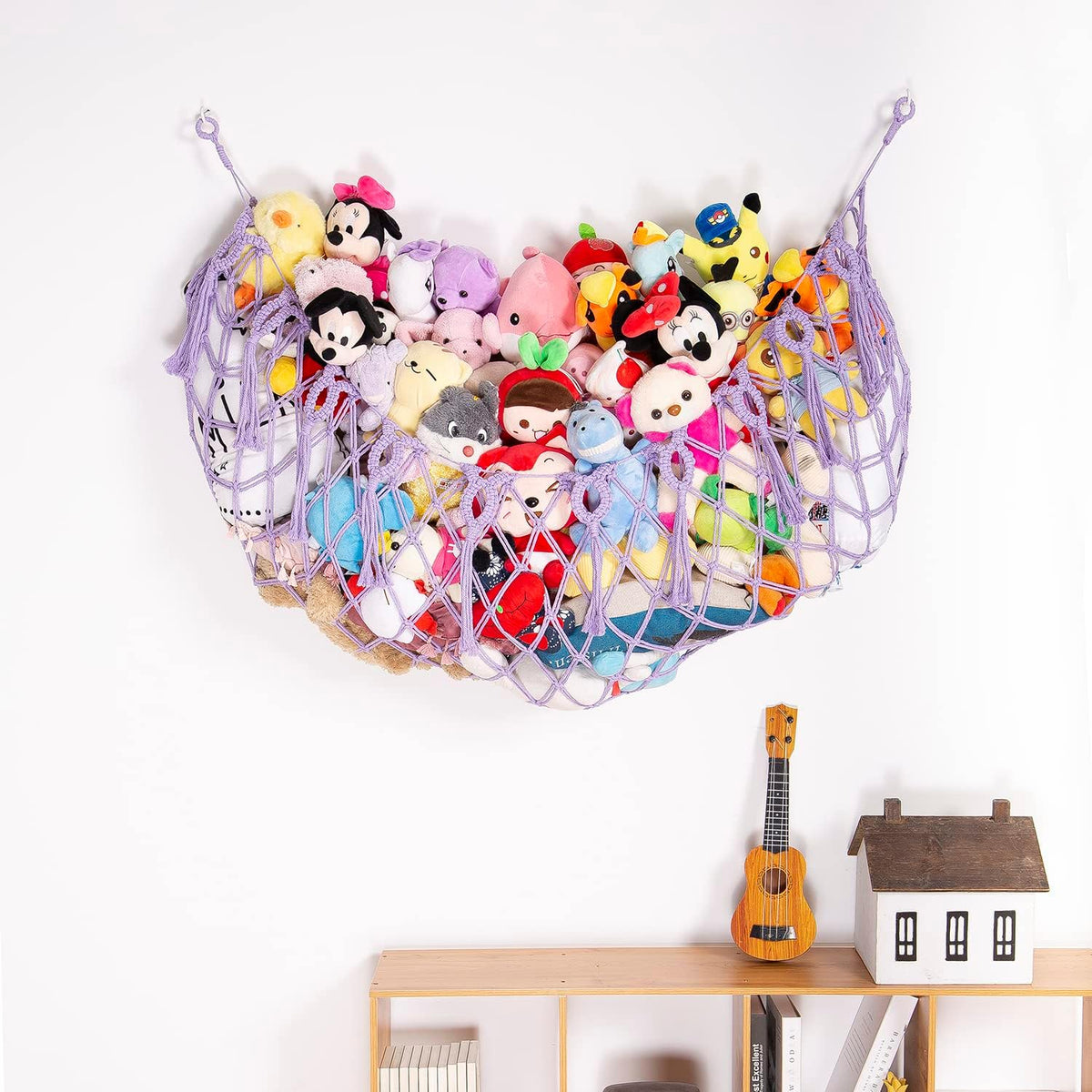 Stuffy Animal Net for Stuffed Animals Storage Hammock Macrame Stuffed Animal Toy Display Plush Toy Holder Wall Hanging Net for Stuffed Animal Display (Cream,49" W)