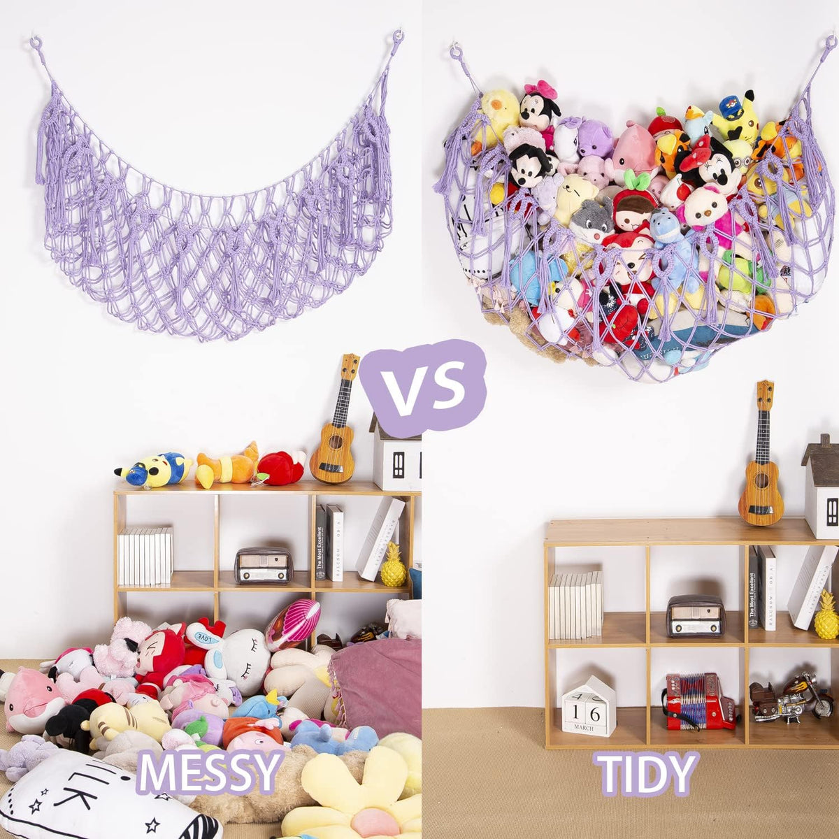 Stuffy Animal Net for Stuffed Animals Storage Hammock Macrame Stuffed Animal Toy Display Plush Toy Holder Wall Hanging Net for Stuffed Animal Display (Cream,49" W)
