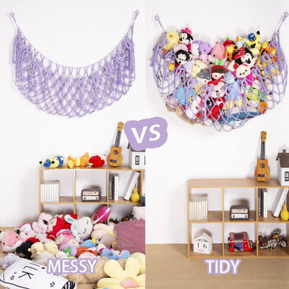 Stuffy Animal Net for Stuffed Animals Storage Hammock Macrame Stuffed Animal Toy Display Plush Toy Holder Wall Hanging Net for Stuffed Animal Display (Cream,49" W)